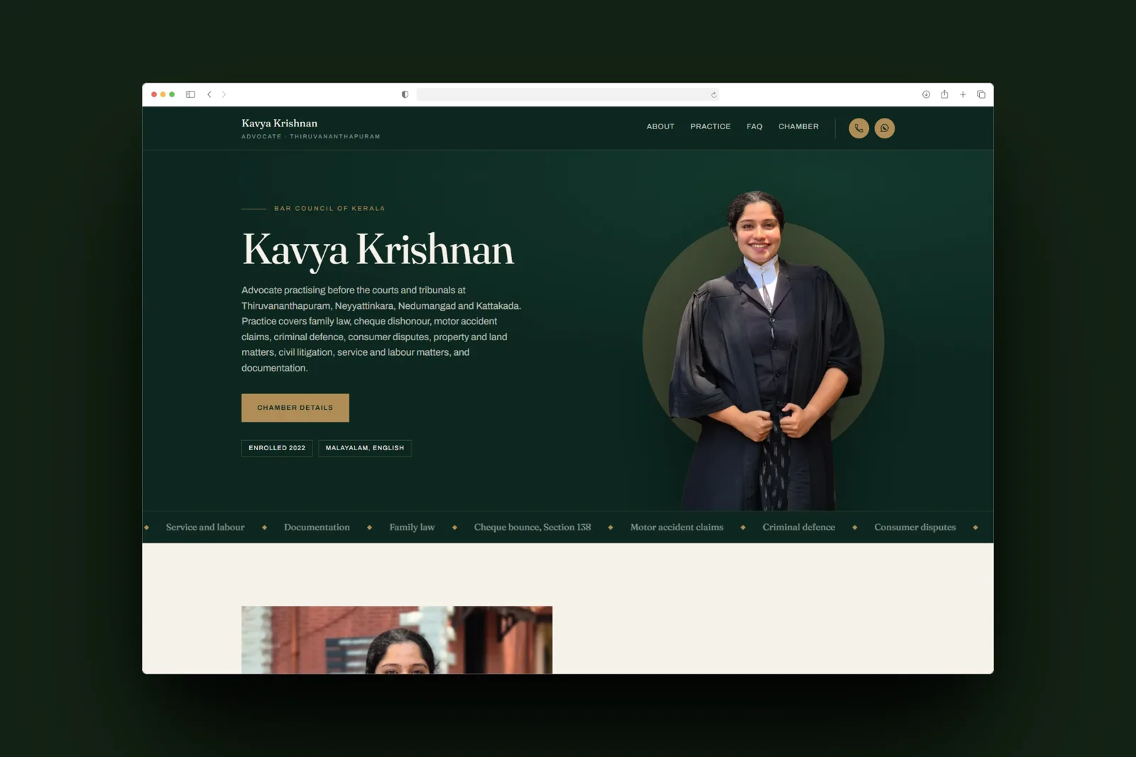 Adv. Kavya Krishnan advocate website homepage