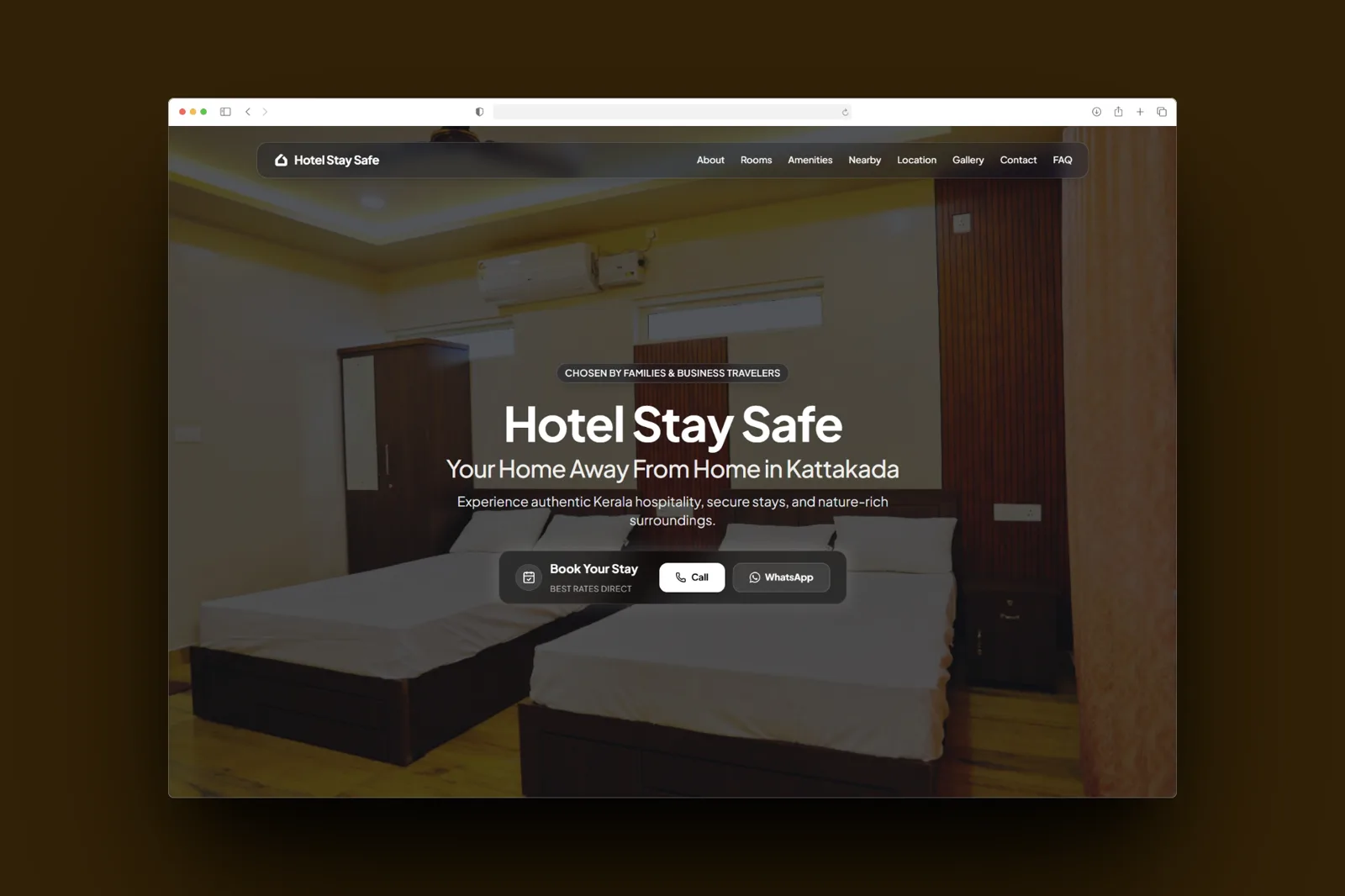 Hotel Stay Safe hotel website homepage