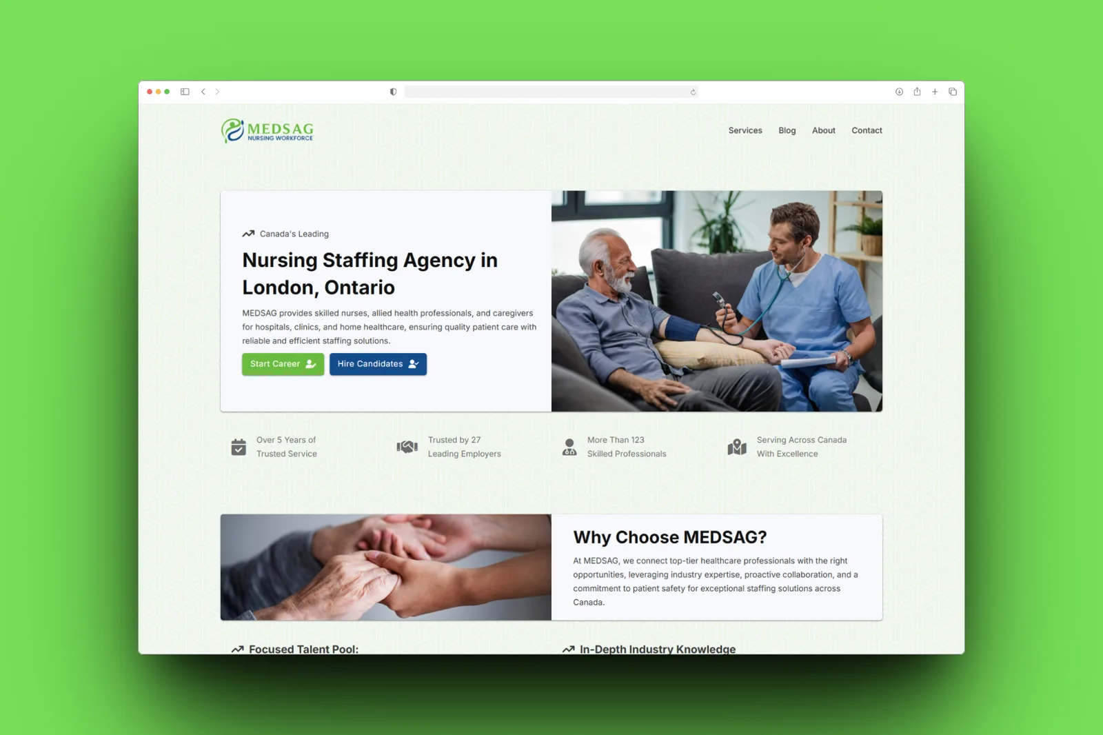 MEDSAG nursing staffing agency homepage