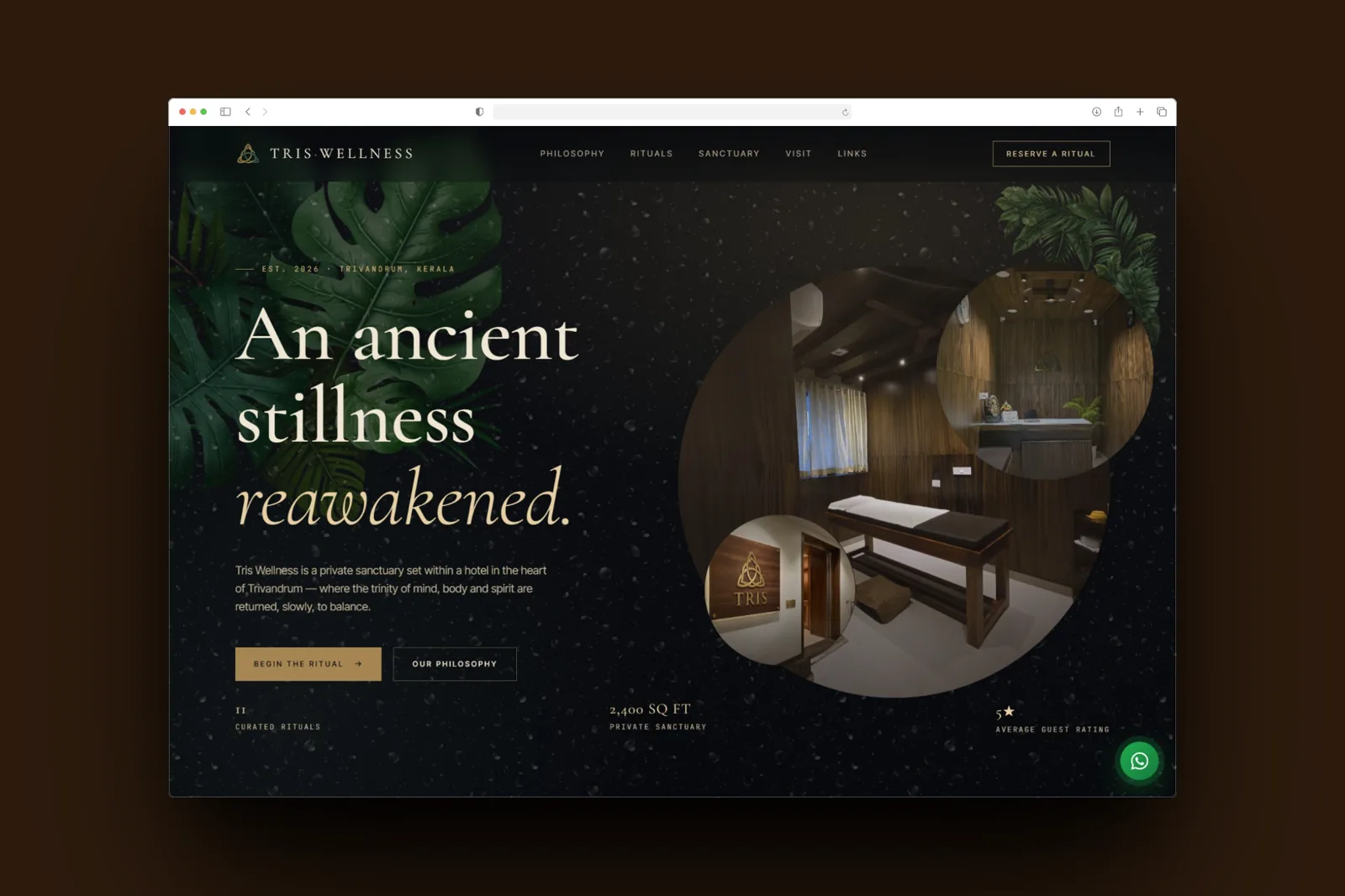 Tris Wellness spa website homepage